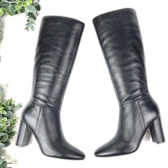 Marc Fisher Shoes - Marc Fisher Zimra Black Leather Tall Boots - 9.5